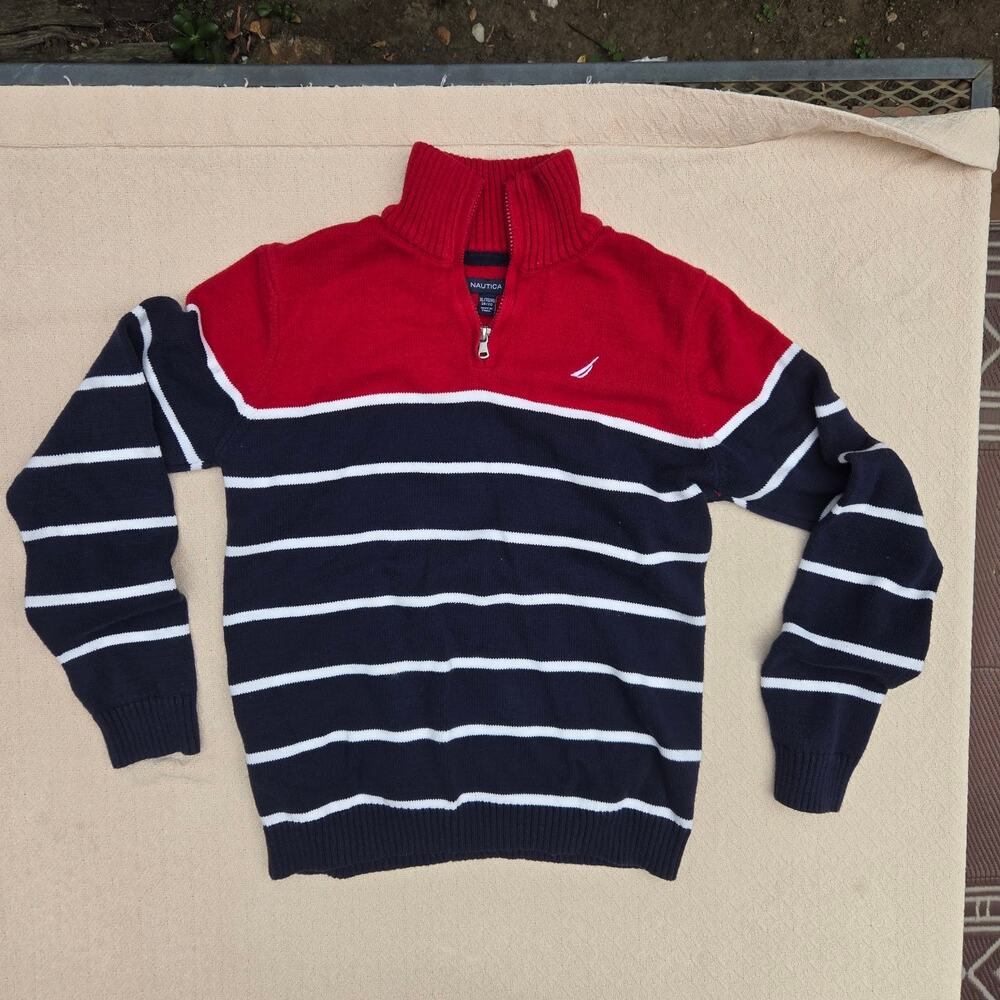 nautica boys xl striped quarter zip sweater preppy nautical ♡